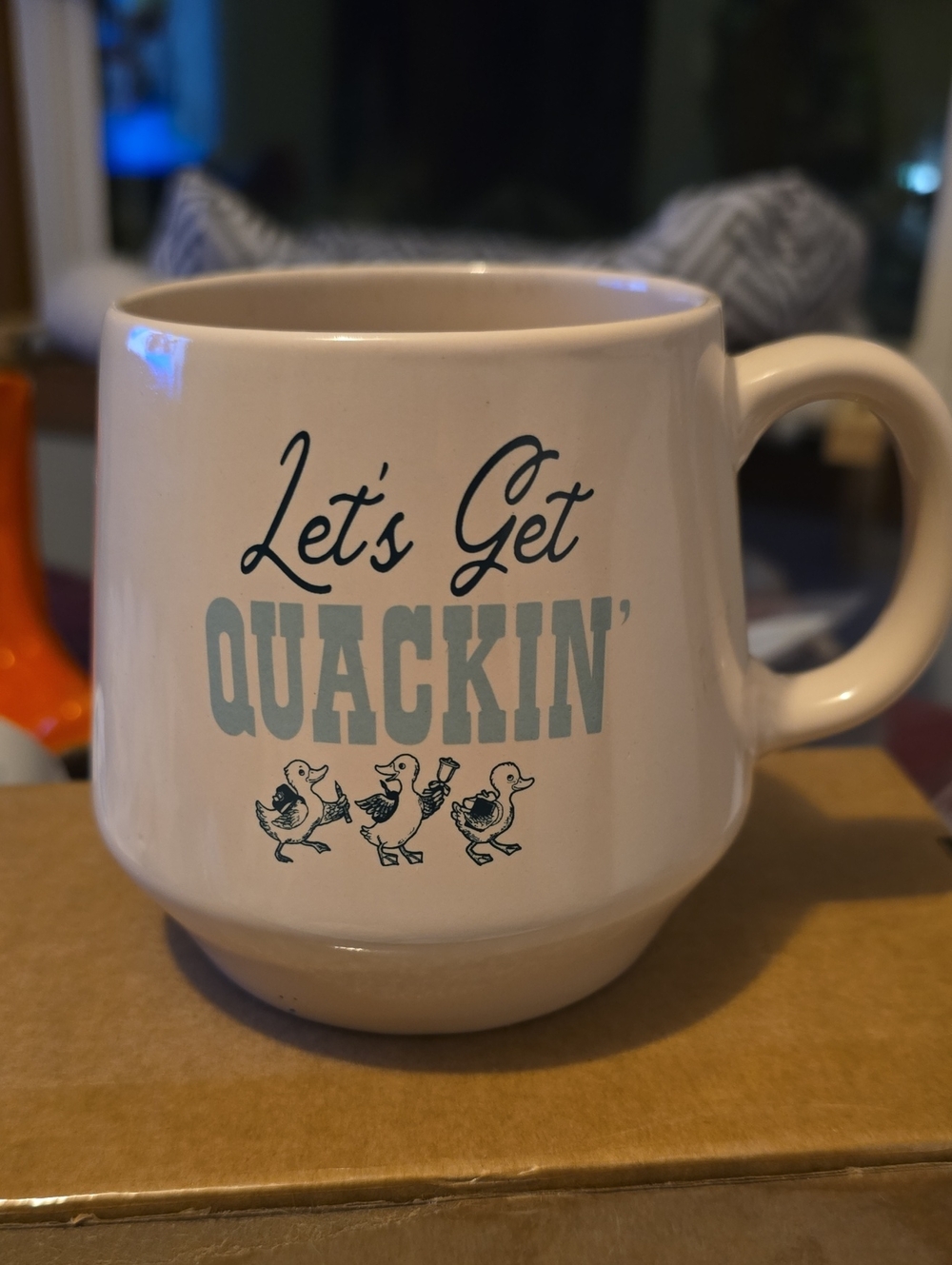 Let's Get Quackin' Ceramic Coffee Mug - Cream with Teal Print